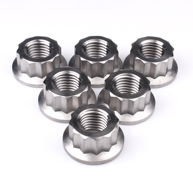 Titanium Rear Sprocket Nut Bi-Hex Flange M10 x (1.0mm) Polished Qty x 6